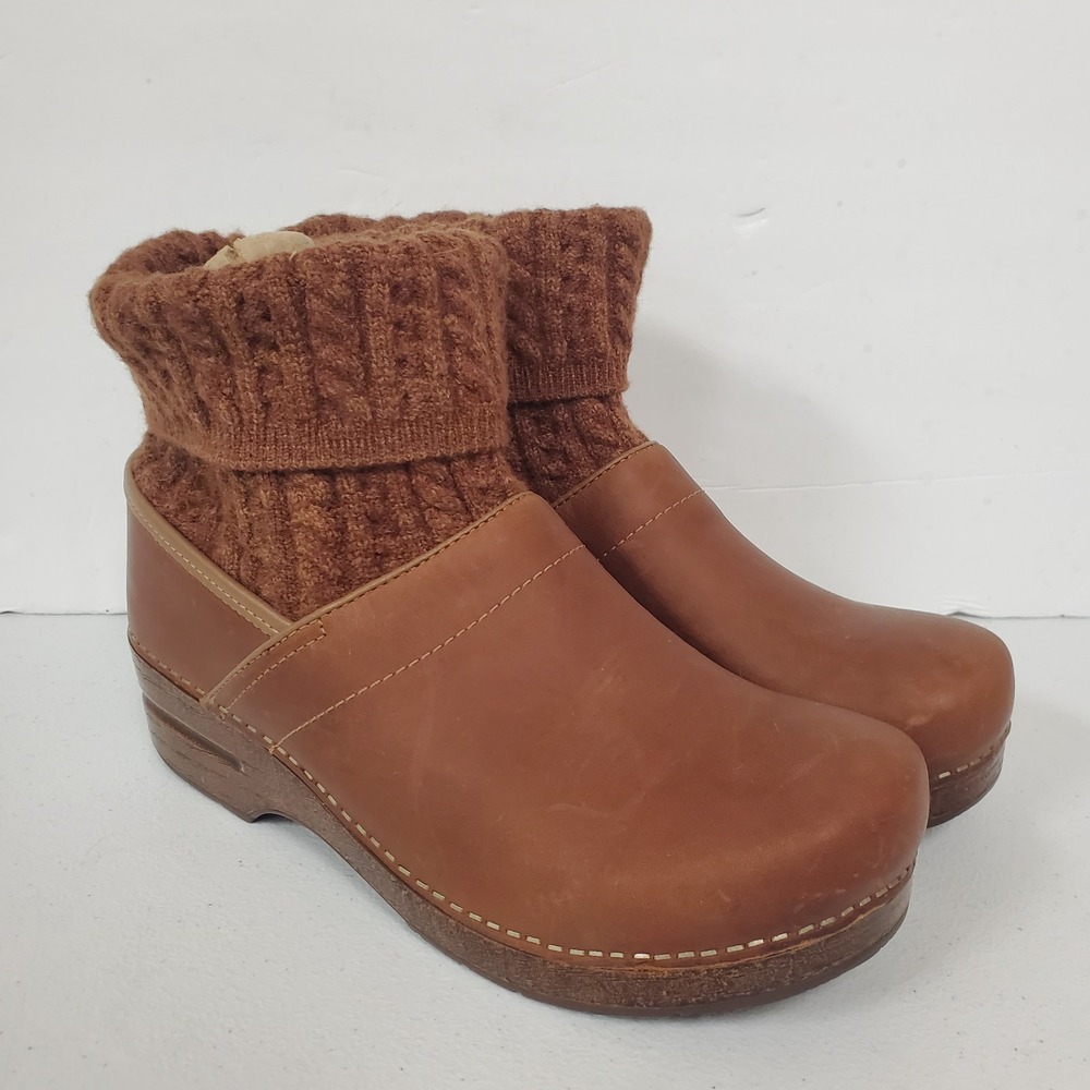 Dansko Chloe Oiled Leather Clogs Size 41 EUR 10.5-11 US Brown Wool Round Toe
